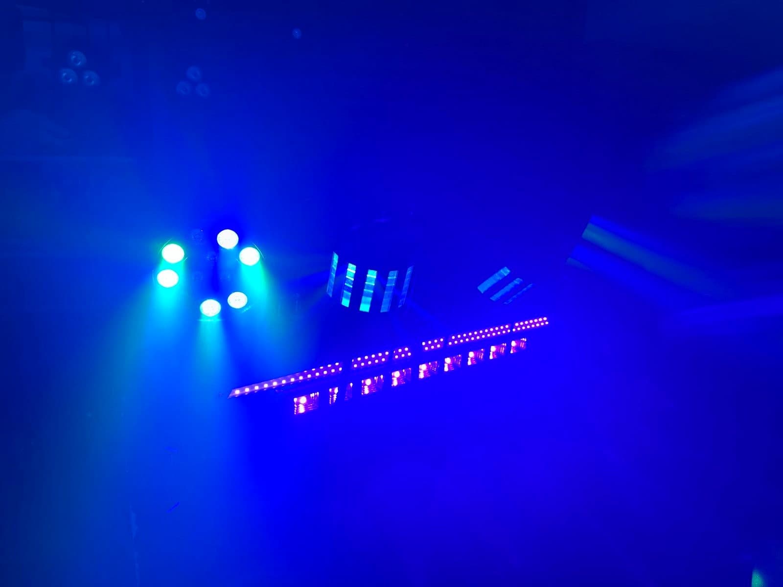 The standard lightshow with the UV panels on, as at a Neon Glow Disco